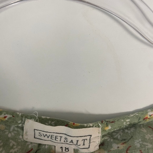 Sweet Salt Sage Green Ditsy Floral Tiered Midi Dress Size 18 Short Sleeve Pocket - Picture 7 of 8